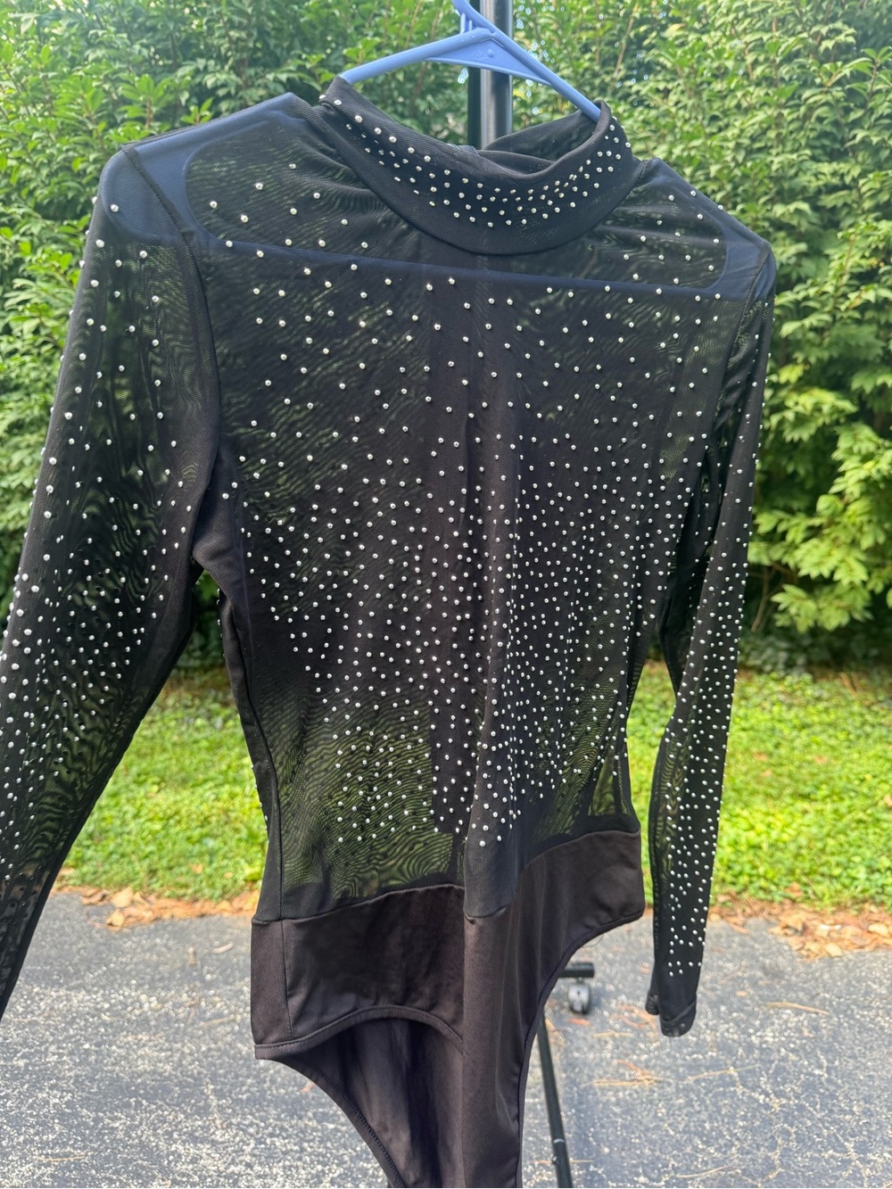 Black Studded Long-Sleeve Mesh Bodysuit - Women